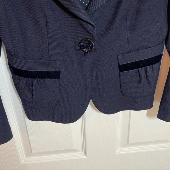 Banana Republic Wool Navy Blazer Silk Lining Velvet Trim Pockets Women’s Size 6 - Picture 2 of 15